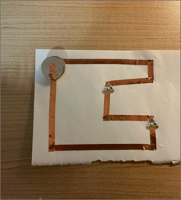 An unpowered circuit with two LEDs.