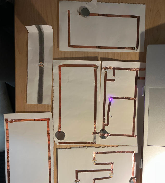 A collection of various paper circuit works.