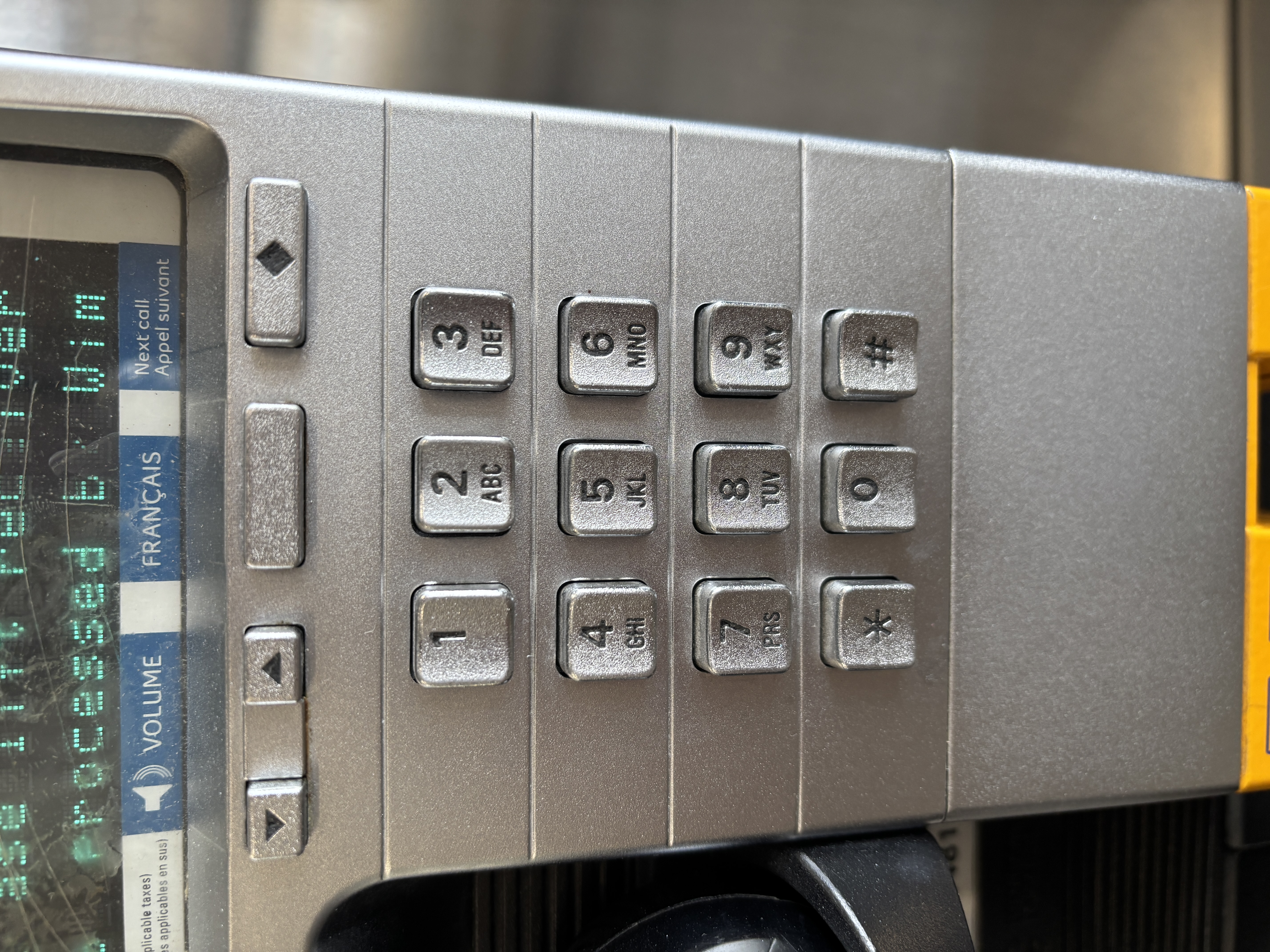 Telephone keypad that makes a crisp clicking sound when buttons are pressed.