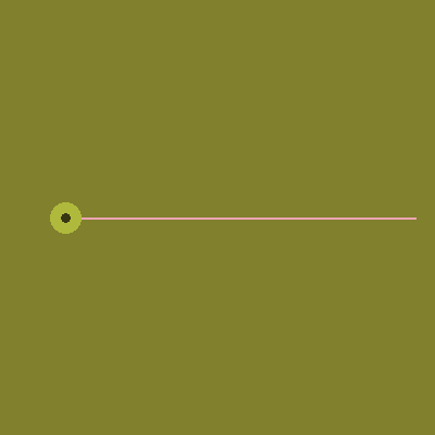 The image displays a yellow-green circle connected to a pink horizontal line that stretches toward the right edge of an olive green canvas, keeping one ellipse() and adding a line() call to explore how a single shape can be extended into a compound visual indicator for song.amp() controlled by mouseX.