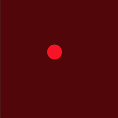 The image displays a single red circle at the centre of a wine-red canvas expanding and contracting with each cycle, replacing the two offset ellipse() calls from Tutorial 2 sketch6.js with one centred ellipse() whose radius is mapped to a sine wave to simulate the breathing pulse of song.amp().