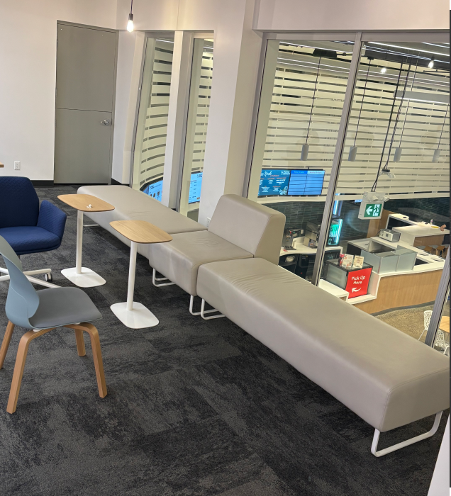 The scene depicted in the photo is the public study area on the second floor of the Sheridan School SSU building, near the side with the casement windows.