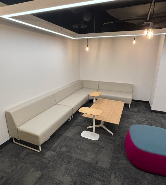 The scene depicted in the photo is the innermost corner of the interior on the second floor of the Sheridan School SSU building.