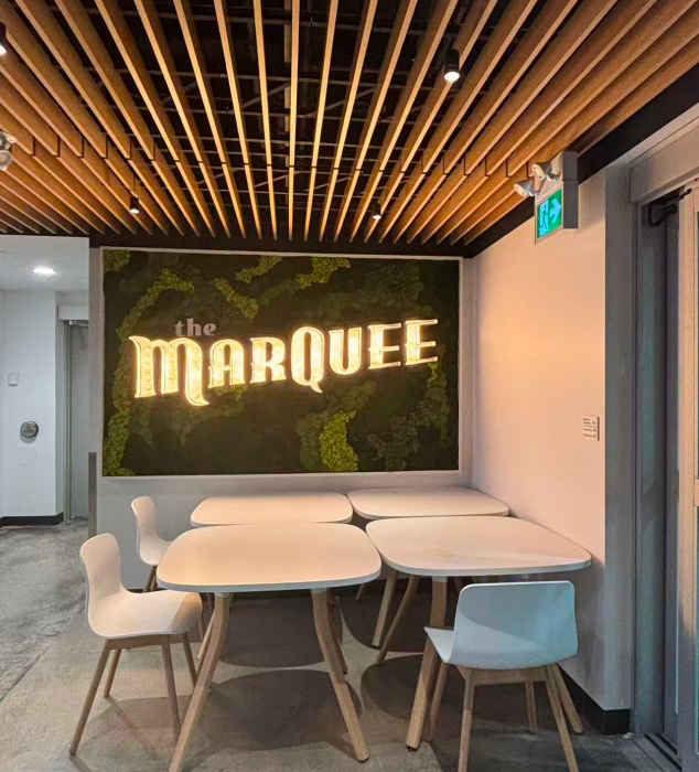 TThe scene depicted in the photo is the student lounge area inside the first floor of the SSU building at Sheridan School.