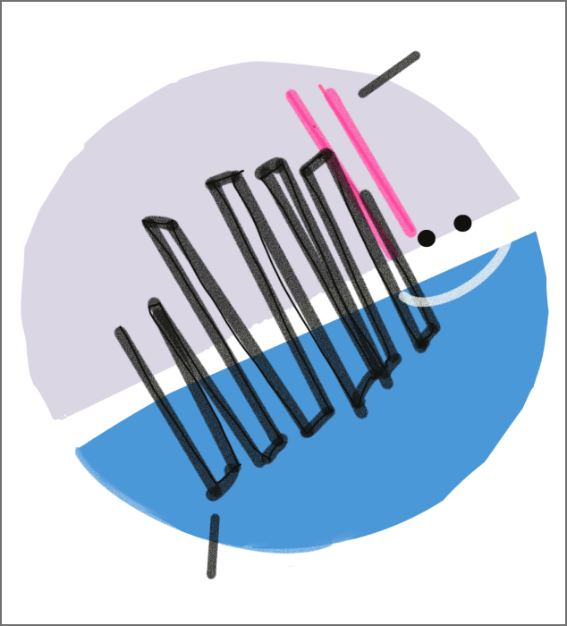 This is a purple-blue-black Procreate sketch, serving as a creative prototype for Digital Data Portraits.