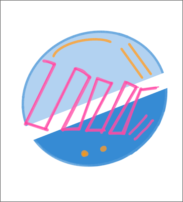 This is a cyan-blue-pink Procreate sketch, serving as a creative prototype for Digital Data Portraits.