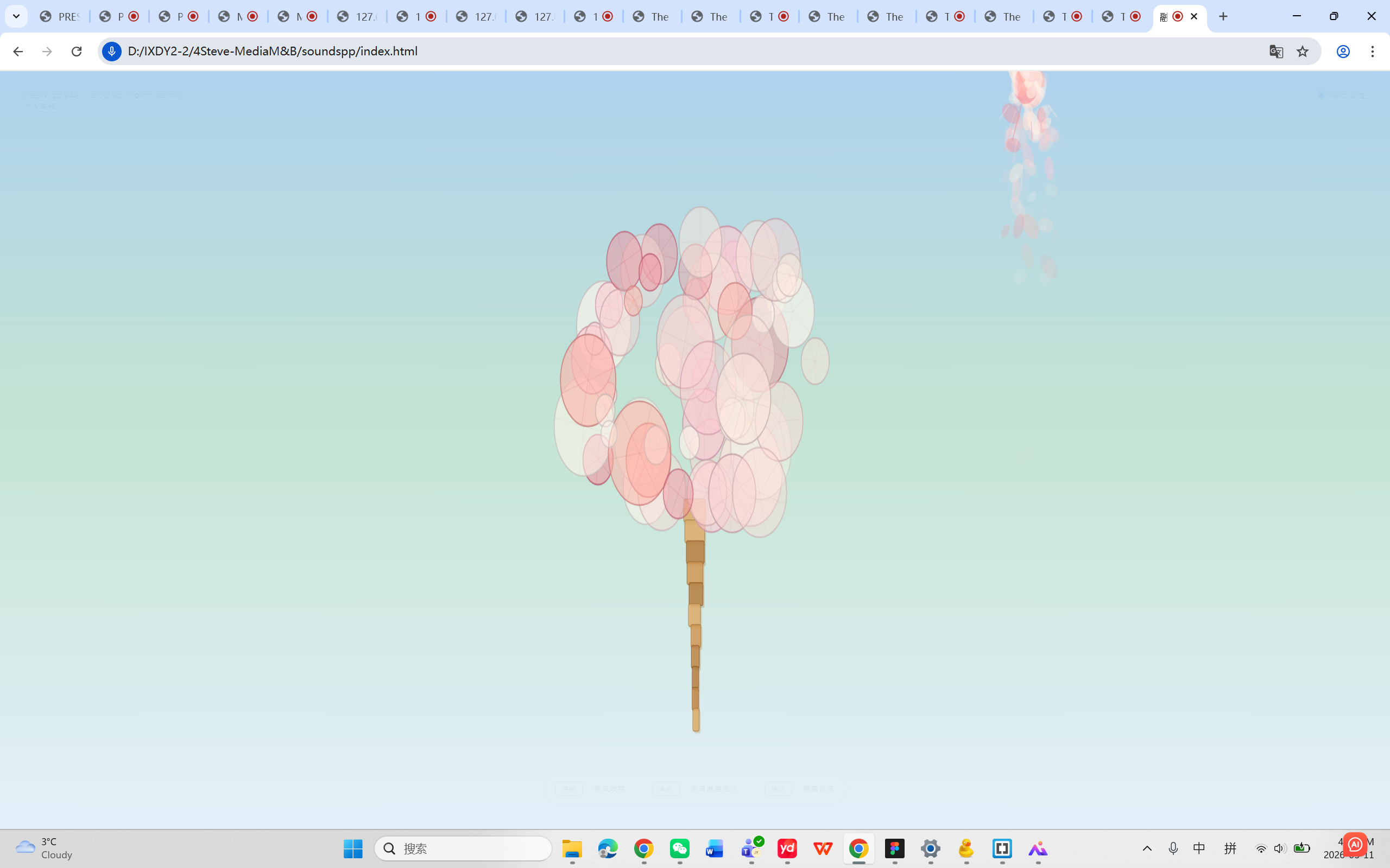 Smash mode — scoop partially detached and drooping; cursor melt-ring particles expanding at cursor position.